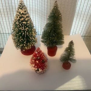 Lot of (4) Antique Vintage Christmas Bottle Brush Tree w/Wood Base